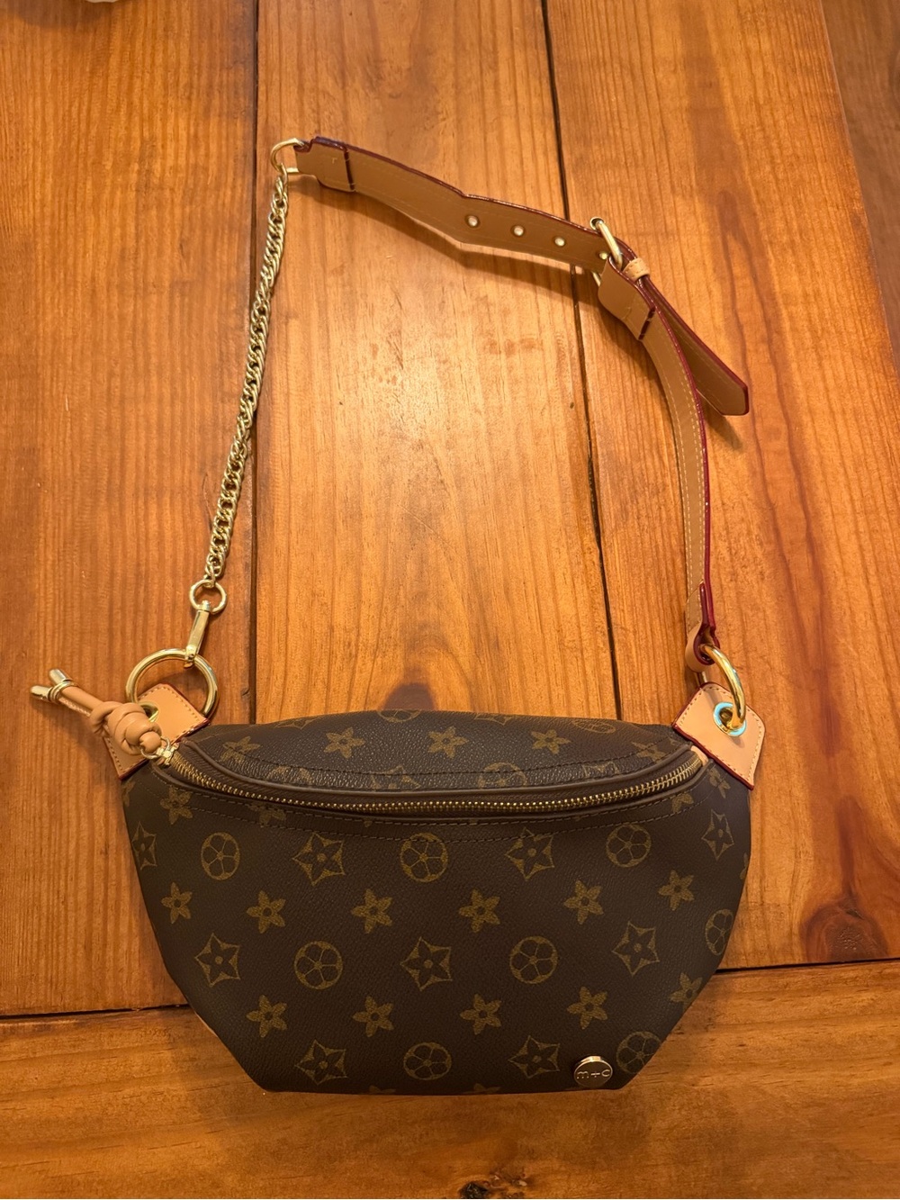 Designer-Style Brown Monogram Crossbody Belt Bag